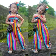 Милый цветной комбинезон с открытой спиной и радужным принтом для маленьких девочек; комбинезон без рукавов; боди; летняя детская одежда