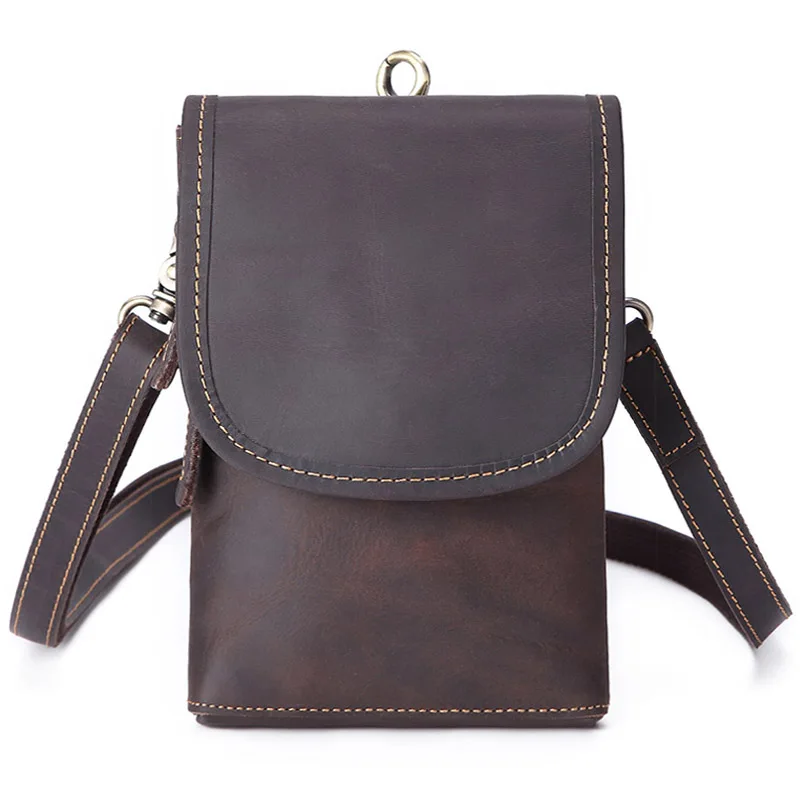 MISFITS, натуральная кожа, мужская сумка через плечо, поясная сумка, модные маленькие сумки через плечо, сумка для сотового телефона, мужская сумка на ремне, сумки-мессенджеры - Цвет: Dark Brown