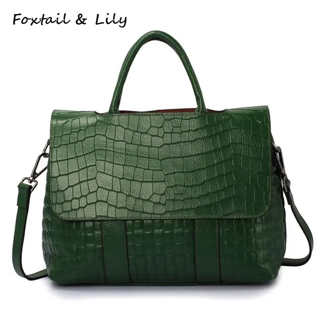 Foxtail Lily Crocodile Pattern Women Cowhide Handbag Vintage Foxtail Lily Crocodile Pattern Women Cowhide Handbag Vintage Shoulder Bags Luxury Genuine Leather Las Tote
