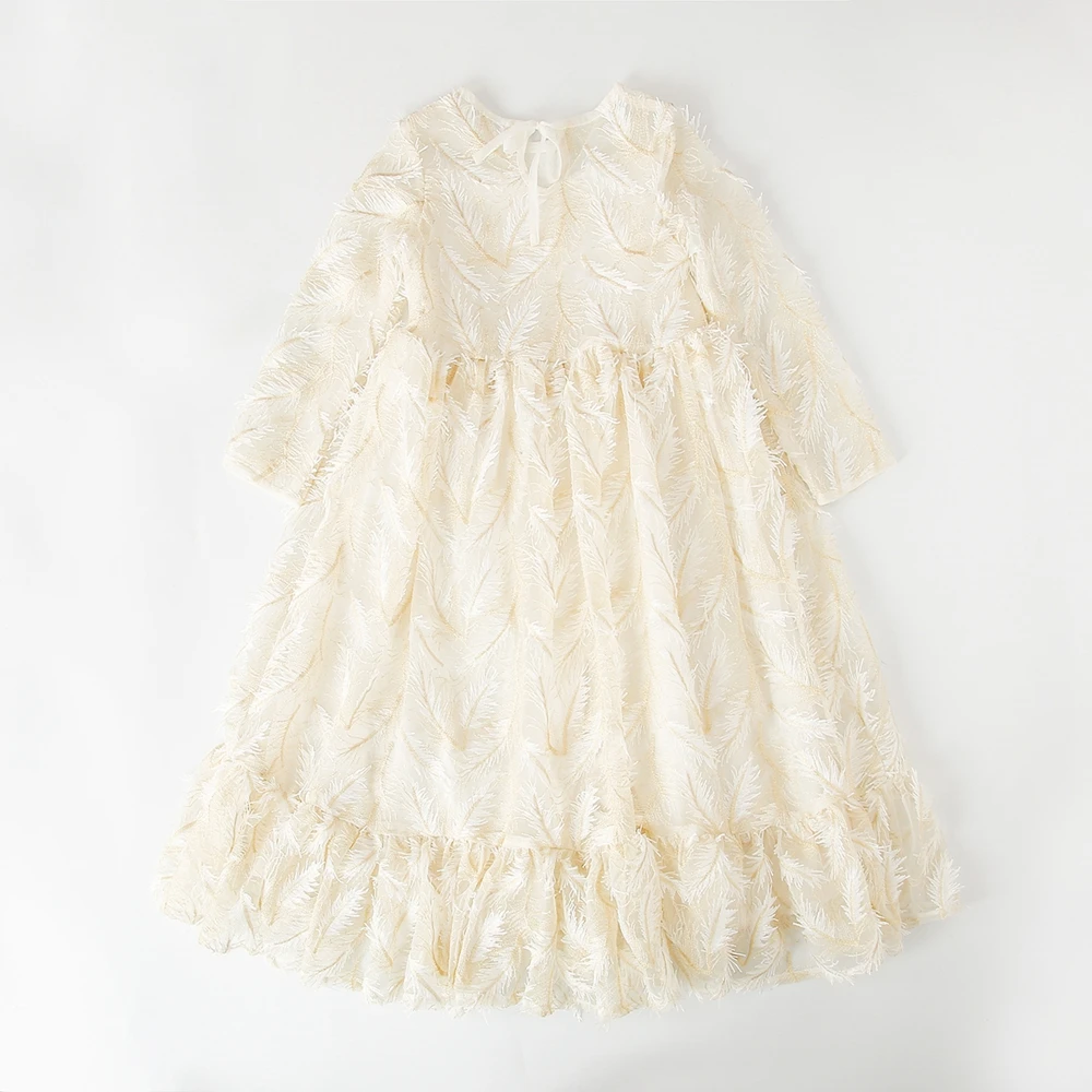 Ivory 3D feather lace Pageant Princess Party Dresses Wedding girl dress Junior Bridesmaid dress (10)