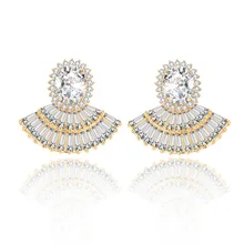 AAA кубический цирконий золотой серебряный цвет геометрический вентилятор серьги-гвоздики в форме серьги для женщин женские элегантные серьги на день рождения ювелирные изделия подарок