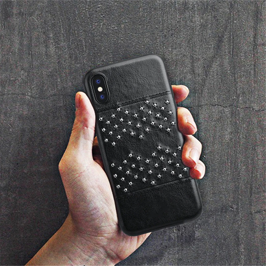 Роскошный чехол для телефона из натуральной кожи iPhone 6 7 8 Plus X с металлическими