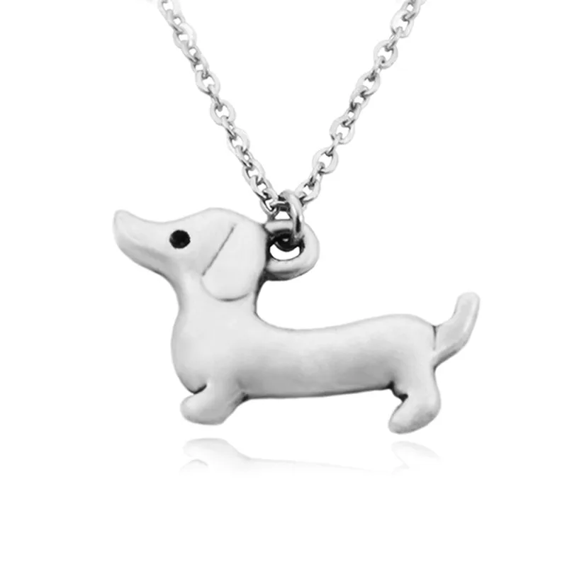 

Vintage Silver Stainless Steel Long Chains Dachshund Pendant Necklace Boho Sausage Dog Necklaces For Women Men Jewelry Colar