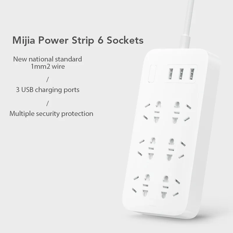 Xiao mi jia power Strip Базовая версия 6 розеток С 3 5 в 2.1A быстрой зарядкой usb порты белый mi Socket сплошной цвет