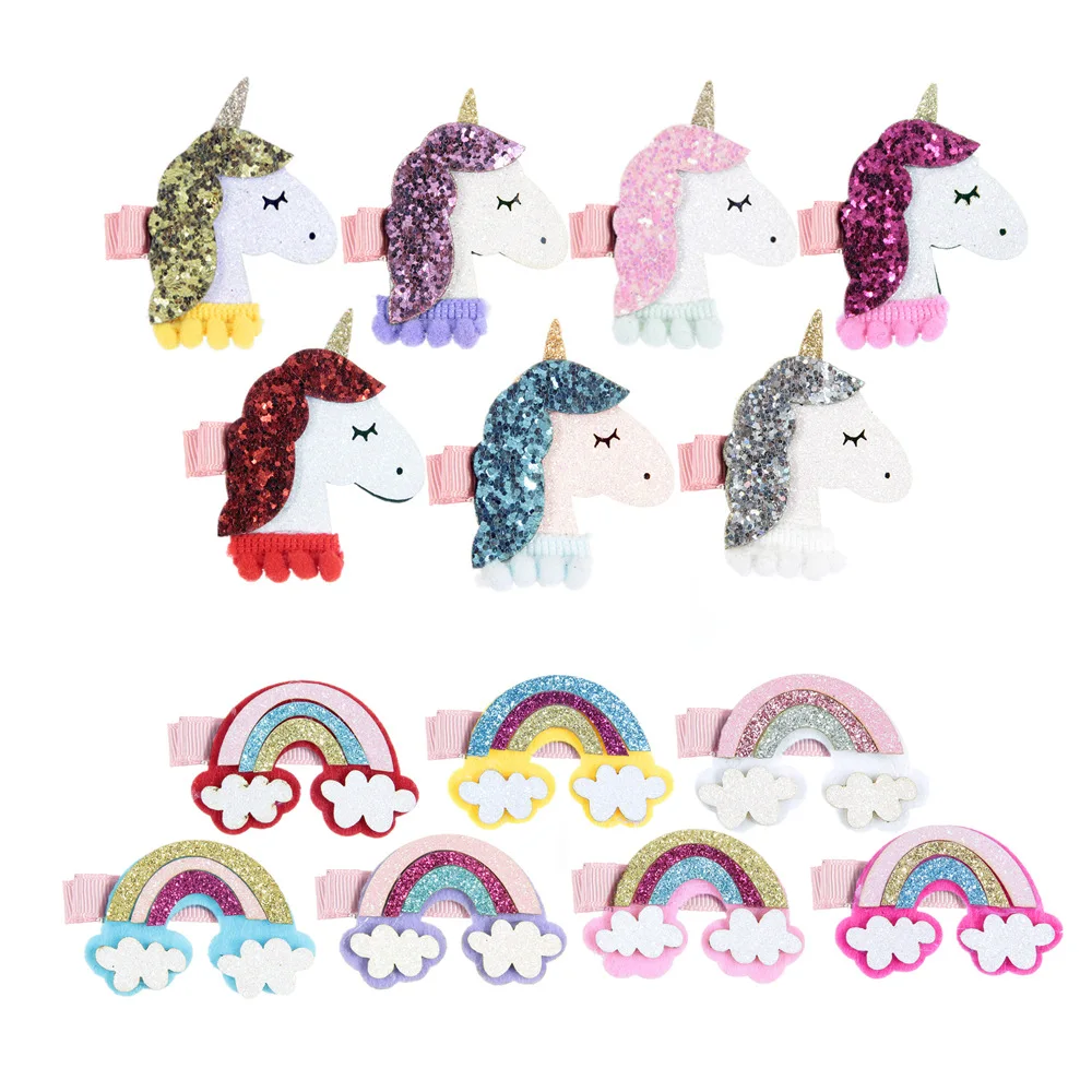 

New Unicorn Horn Rainbow Hairclips Baby Girls Birthday Gift Party Supplies Halloween Cosplay Costume Photography Props