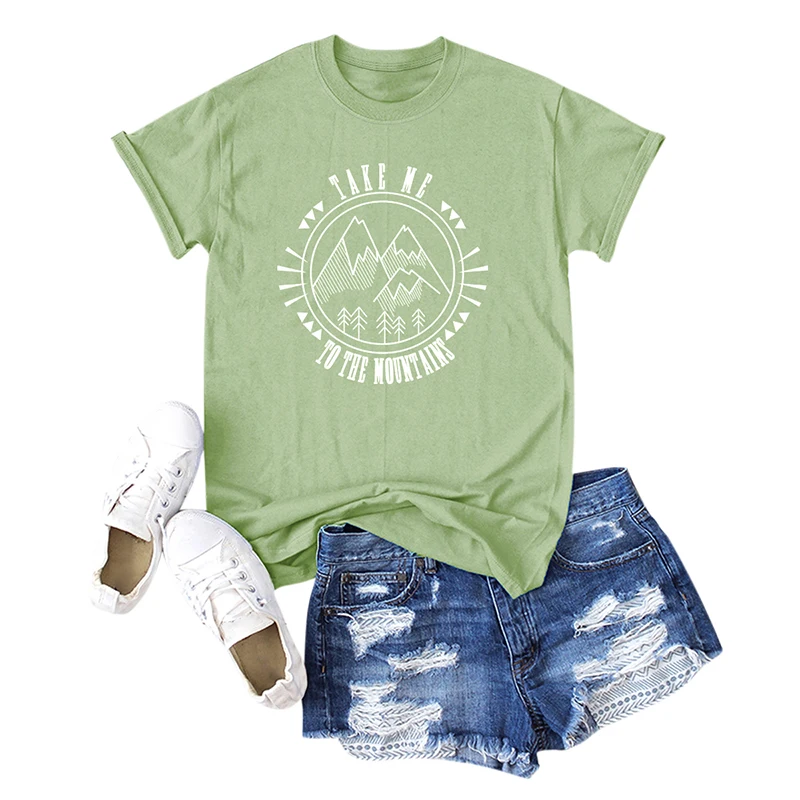 Летние топы, женские футболки, повседневная хлопковая Футболка с буквенным принтом, круглый вырез, короткий рукав, милые футболки, туники размера плюс 5XL - Цвет: Army Green2