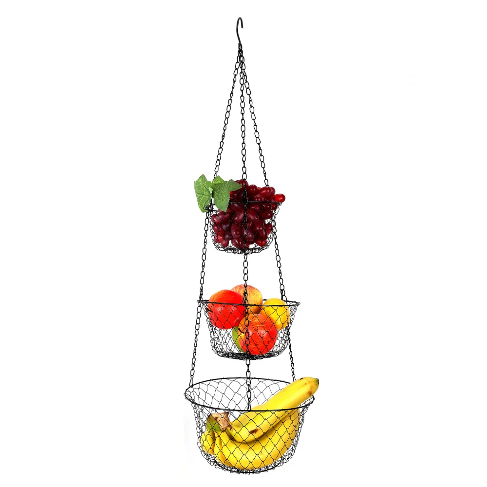 IARTS 3 Tier Foldable Hanging Fruit Vegetable Basket Food Storage