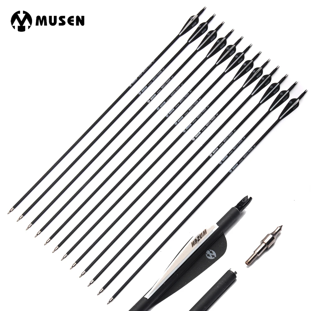 comprar 6 12 pcs 30 24 polegadas Espinha 500 Mutável Cabeça de Seta Seta De Carbono com Preto e Branco para composto Caça Recurvo Arco Tiro Com Arco