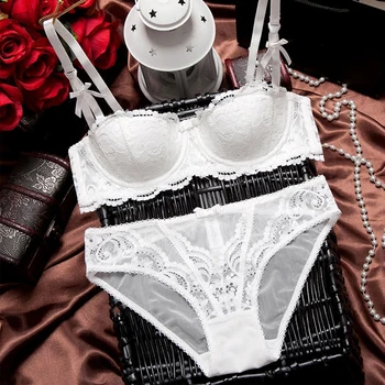 New Style Half Cup Ultra-Thin Lace Bra Briefs Set