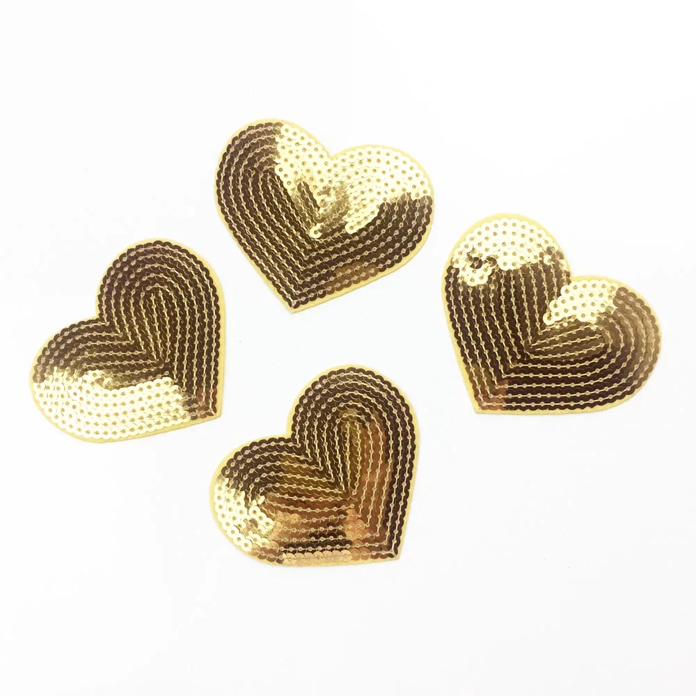 

10pcs Gold Heart Embroidery Iron On Patches For Clothes Iron On Badge For Germent Applique For Clothing DIY Sequined Sticker