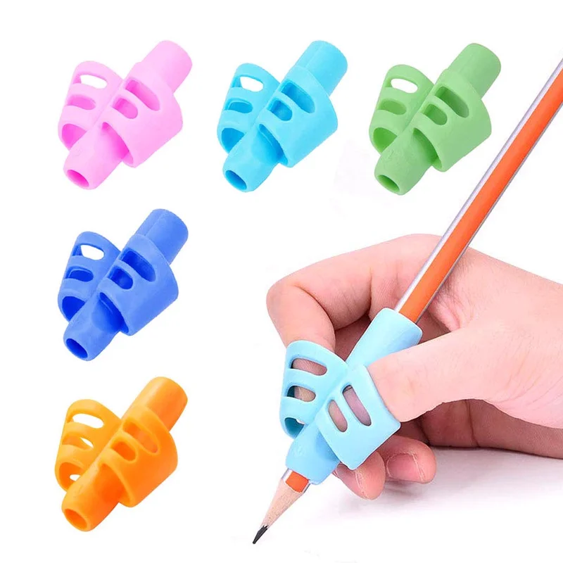 

5 pcs Two-finger silicone Pen Grips Five colors mixing Student stationery writing posture corrector Pencil cover love writing