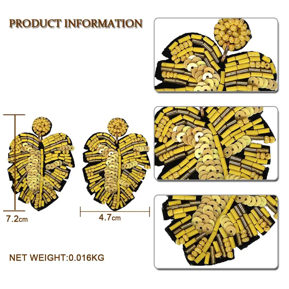 Dvacaman серьги ручной работы с бусинами в виде листьев для женщин, трендовые серьги-подвески с блестками, большие висячие серьги, вечерние ювелирные изделия,, подарок