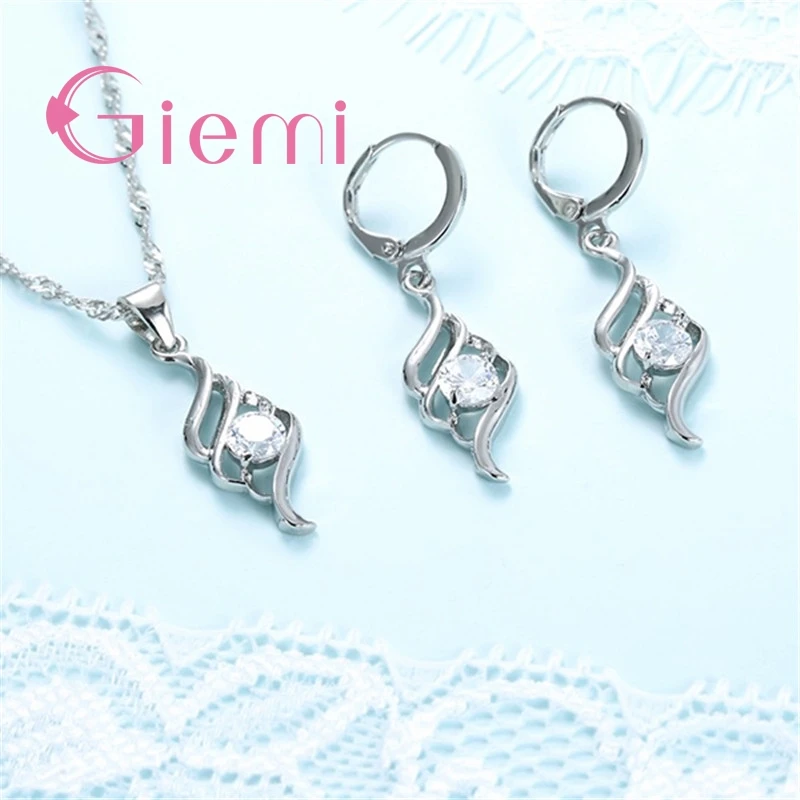 Schöne solide Silber Schmuck Sets für Frauen Hochzeit Verlobung feier cz Engels flügel Anhänger Halskette Creolen Set