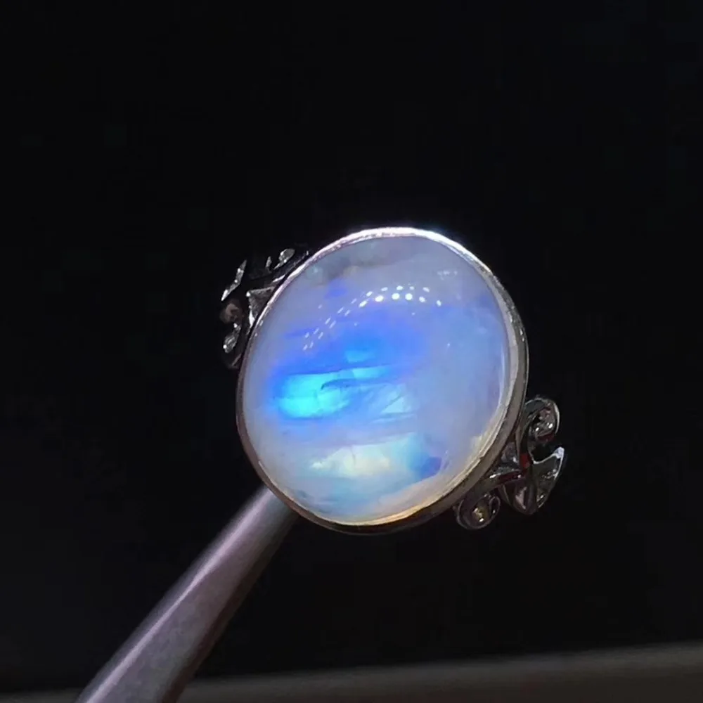 

Top Quality Natural Clear Moonstone Strong Blue Light Adjustable Ring 15x13mm Beads Silver Woman Man Drop Shipping AAAAA