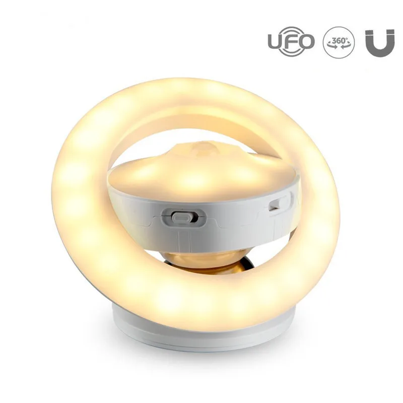 

Creative UFO Smart Motion Sensor LED Night Light 360 Degree Rotating USB Rechargeable/Battery Power Magnetic Closet Stair Lamp