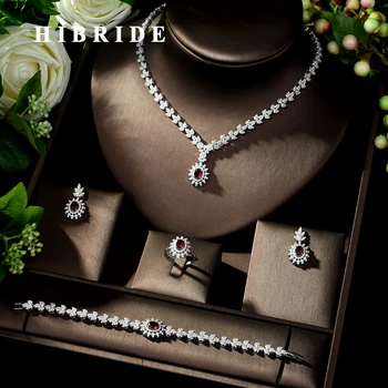 

HIBRIDE Fashion Simple AAA Cubic Zirconia Crystal Women Earrings Necklace Set for Brides Wedding Costume Jewelry Set N-329