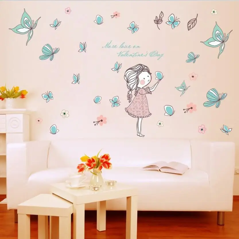 Diy милые украшения для спальни для маленьких девочек, милые наклейки из мультфильмов, бабочки, летающие дома, детские комнаты, Naklejki Dekoracyjne XN194