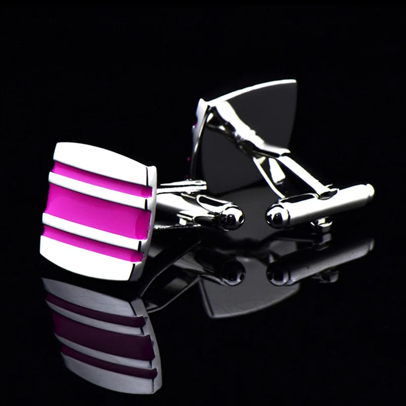 

Bridegroom Wedding Business Men French Shirts Cuff Links Rose Red Pink Enamels Striped Cufflinks Silvery Cufflink With Gift Bag