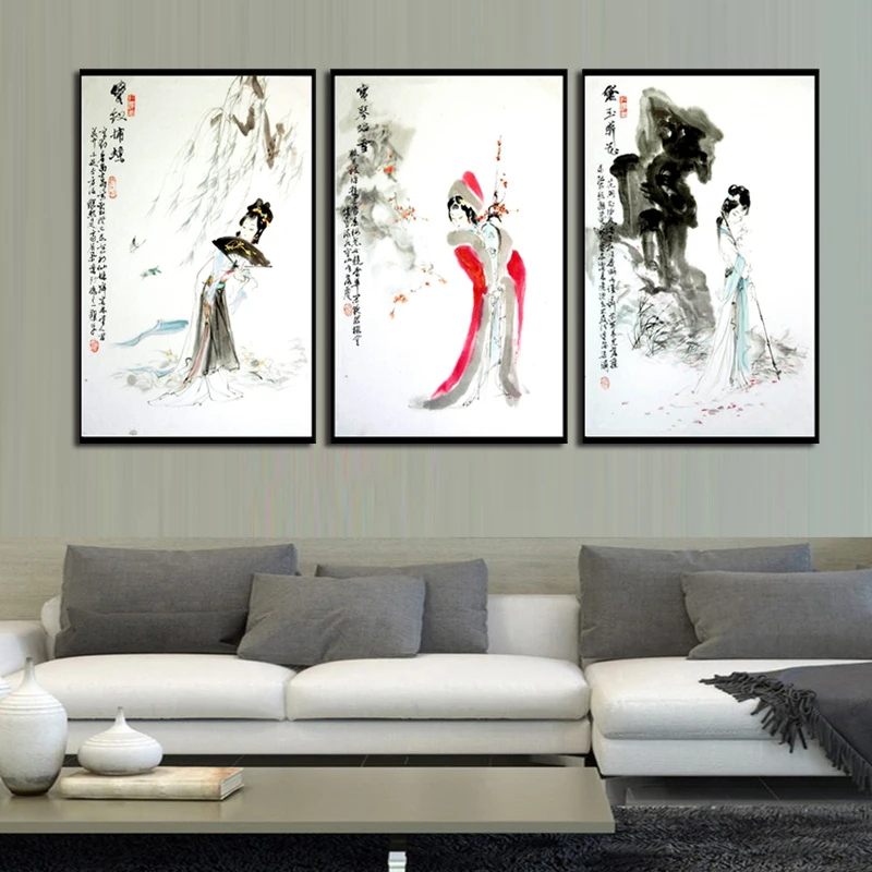 أعلى بيع 3 قطعة/مجموعة الحديثة الحبر سلسلة قماش اللوحة غرفة الجلوس الديكور طباعة قماش صور (مؤطر لا)