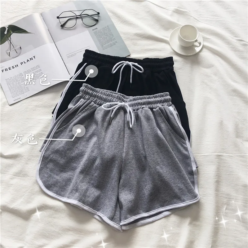 

2266# Europe Cotton Sport Shorts For Women 2019 Summer New Brand Trendy Casual Loose High Waist Womens Shorts