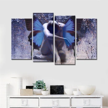 

No Frame 4 Panels Drop Shipping Butterfly Girl Canvas Art Wall Pictures Modular Painting Decorative Paintings for Living Room