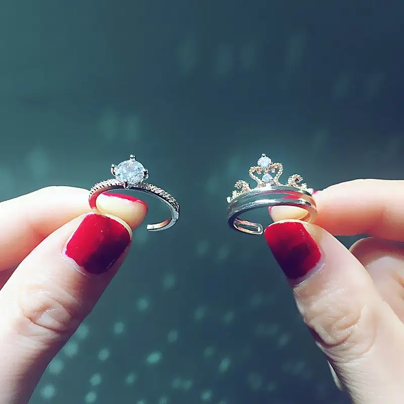 Циркониевая Корона 2 шт набор колец для женщин и девушек Регулируемые кольца новые трендовые ювелирные аксессуары многофункциональные подарки на день рождения