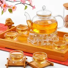 [6 двойных со стенками чашки+ нагреватель в форме серца+ стеклянный чайник] 600 мл термостойкий стеклянный чайный набор/чайник Розовый Чай infuser