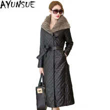 AYUNSUE Новинка женские зимние куртки из искусственной кожи длинные толстые пальто с капюшоном женская верхняя одежда плюс размер 5XL горячая Распродажа LX946