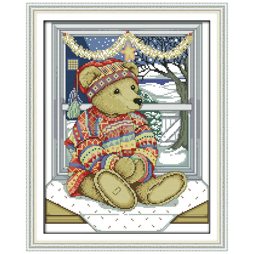

The Window of the Teddy bear Counted Cross Stitch 11CT 14CT Cross Stitch Sets Chinese Cross-stitch Kits Embroidery Needlework