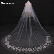 MERMAIDFUN реальные фотографии двухслойные Блестки Кружева Соборные Свадебные вуали с расческой два яруса свадебная фата