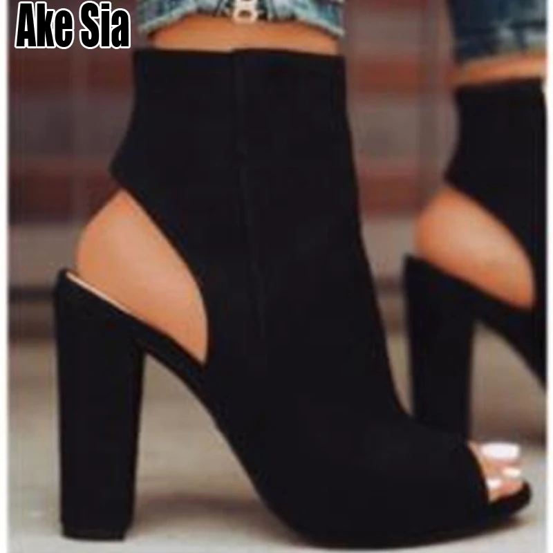 

Ake Sia TOP SALE Elegant Women Female Lady Girl Casual Open Toe Super High Chunky Heels Hollow Out Back Ankle Sandals Shoes A394