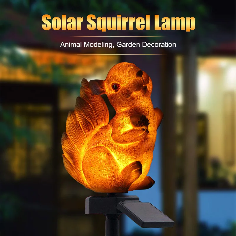 Solar Lawn Light Squirrel Shape Resin Lamp Outdoor Waterproof Landscape Garden Decor CLH@8