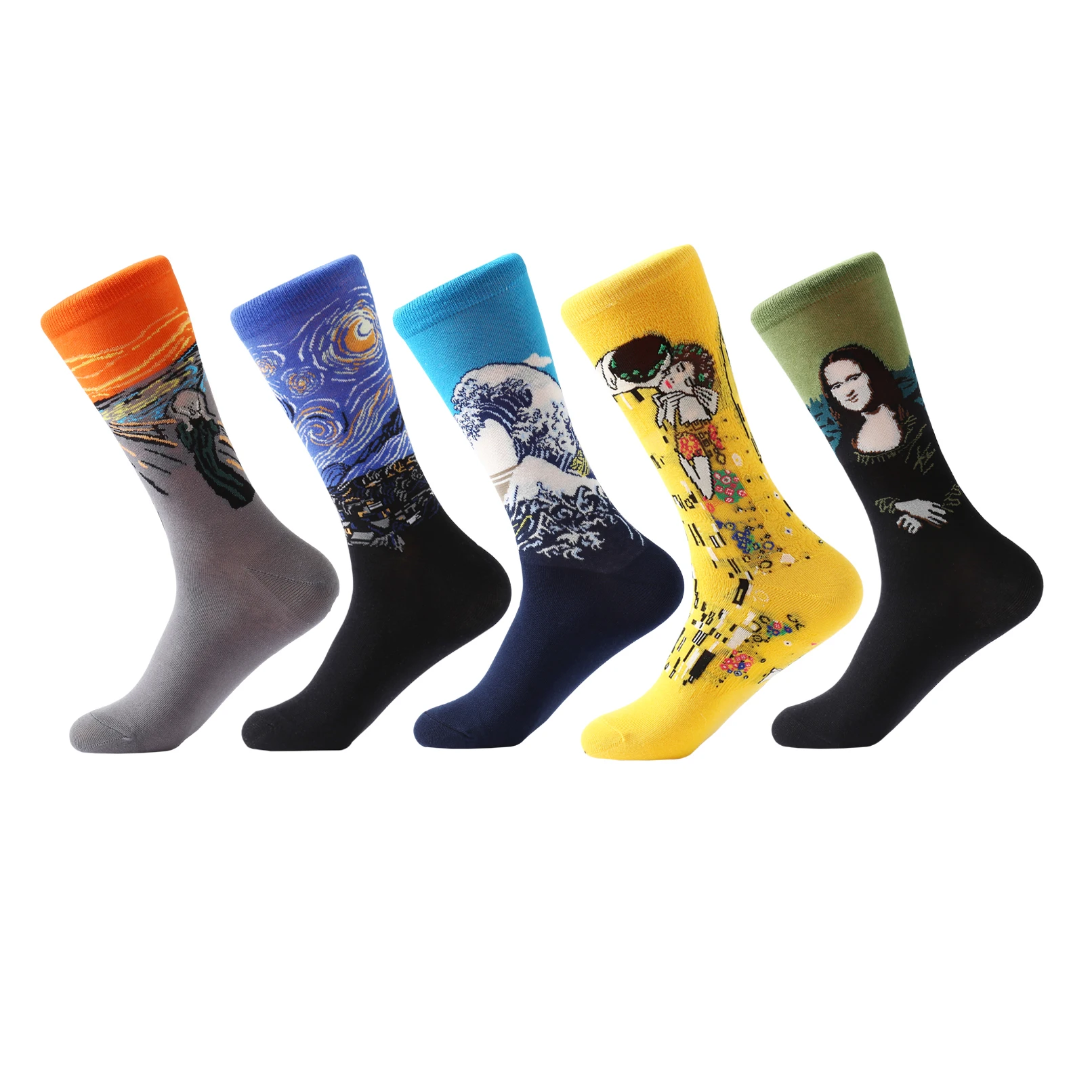 

LETSBUY 5 pair/lot Men's Painting socks cotton Retro Oil Painting socks crew funny sock casual dress colorful wedding gift socks