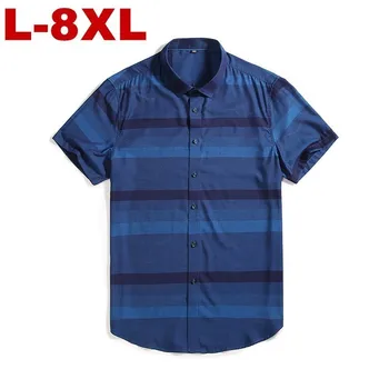 

8xl 7xl plus size Men Short Sleeve Shirts Male Striped Classic-fit Comfort Soft Casual Button-down Shirt Casual Male Shirt Tops