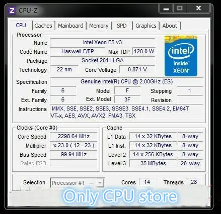 Intel E5-2683V3 является инженерно-версия QEY7 2.0HMZ Процессор 14-ядерный процессор