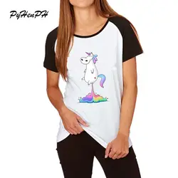 Новый 2017 Единорог футболки смешной Единорог пердеть печати футболка с короткими рукавами Для женщин летние Дизайн хип-хоп Футболка