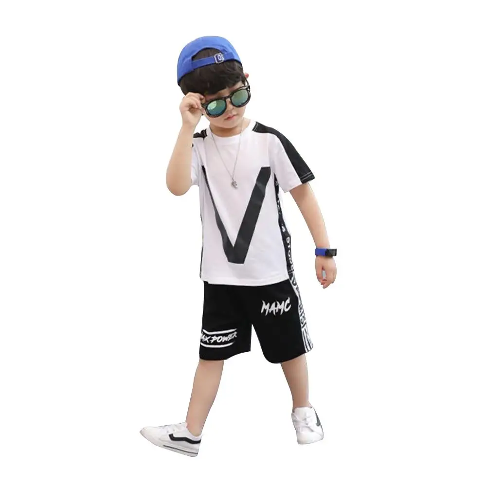 

2pcs/set Boy Short Sleeve Letters Pattern Casual Loose Suit