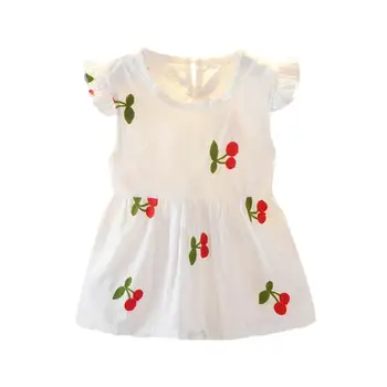 

Cherry Printed Dress Girls Kids O-neck Summer Cup Sleeve Princess Dresses Girls Dress Summer Clothes Set Gifts for Girls Baby