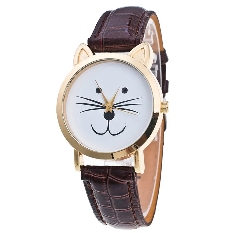Кошачий лицевой узор Кожаный ремешок аналоговые кварцевые Vogue наручные часы в подарок relogio masculino Uhren relojes Fe20