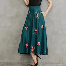 Хит, летняя женская хлопковая льняная длинная юбка в национальном стиле, модная винтажная юбка с эластичной талией и вышивкой, женская одежда