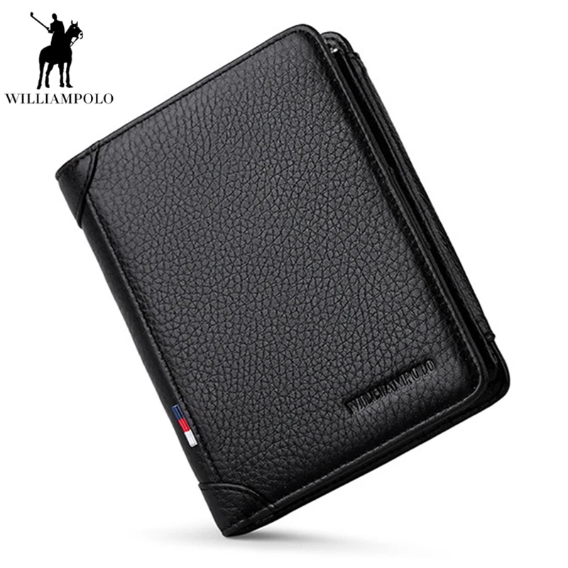Williampolo человек Засов застежки-молнии Trifold короткие бумажник из натуральной кожи