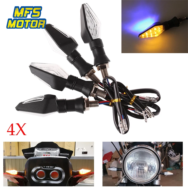 

4X Universal Motorcycle LED Turn Signal Light High 12 Led Indicator Light Dual Color Blue Amber Blinker License Plate Lamp