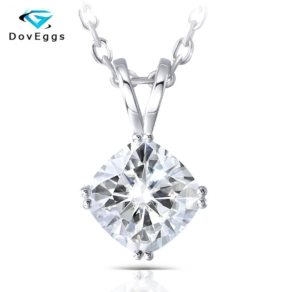

DovEggs Classic Solid 14K White Gold 7.5mm FG Color Cushion Cut Moissanite Pendant For Women Lab Grown Moissanite Necklace