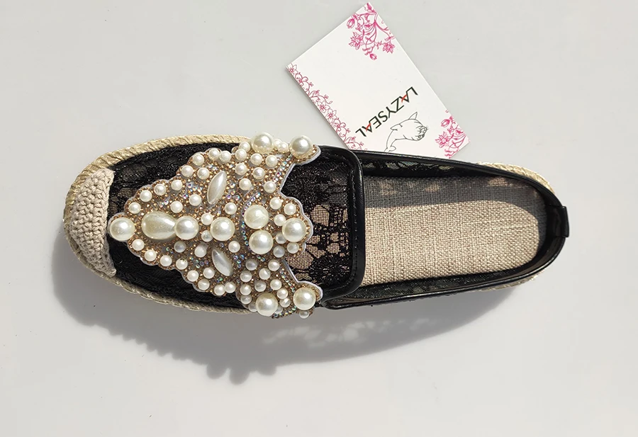 LazySeal/летние женские лоферы с круглым носком; Espadrilles; обувь из сетчатого материала с перламутровым верхом и кружевом; удобная женская обувь из пеньки; слипоны; zapato mujer