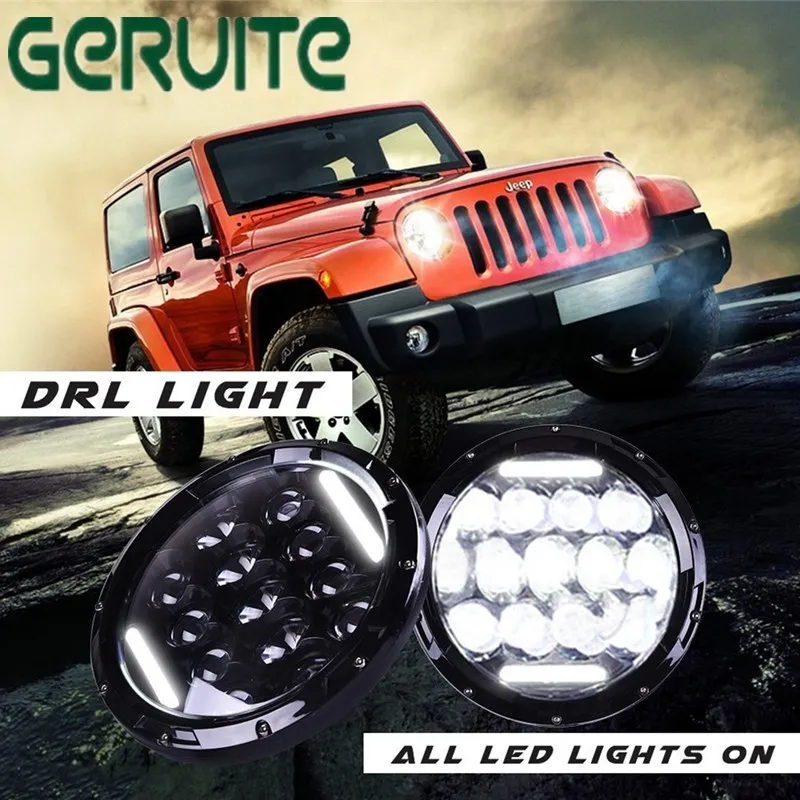 GERUITE 2PCS 7 Led Headlight Kit 75w 35w H4 H13 Hi Lo Beam The Daytime