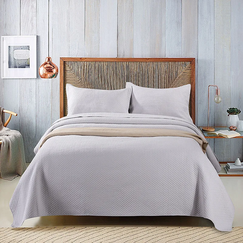 

CHAUSUB Simple Solid Cotton Quilt Set 3PCS Embroidery Quilts Bed Cover Soft Quilted Bedspread American Coverlet shams King size