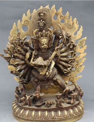 

dr164 12" Chinese Tibet Buddhism Bronze Yamantaka Buddha Protector Deity Statue