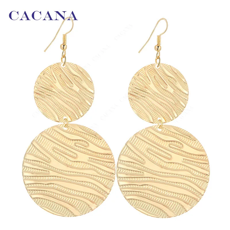 CACANA Dangle Long Earrings For Women Double Round With Watermark Bijouterie Hot Sale No.A291 A292
