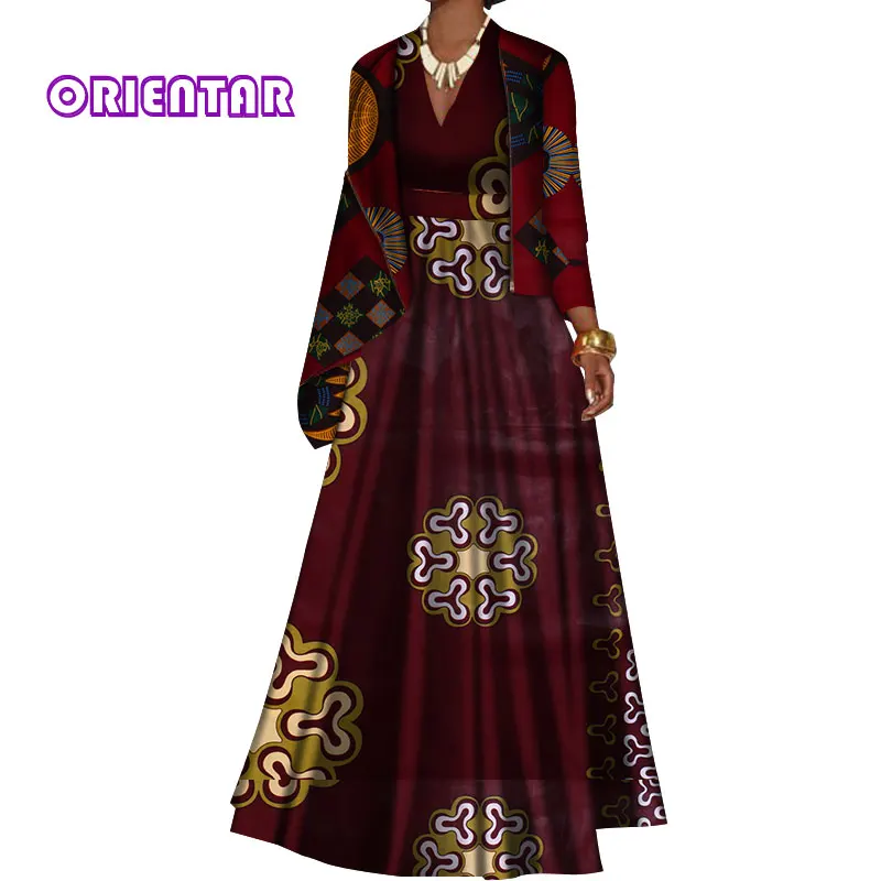 Африканская одежда для женщин длинные платья с курткой пальто Базен Riche Африканский принт элегантный глубокий V образным вырезом вечернее платье WY491