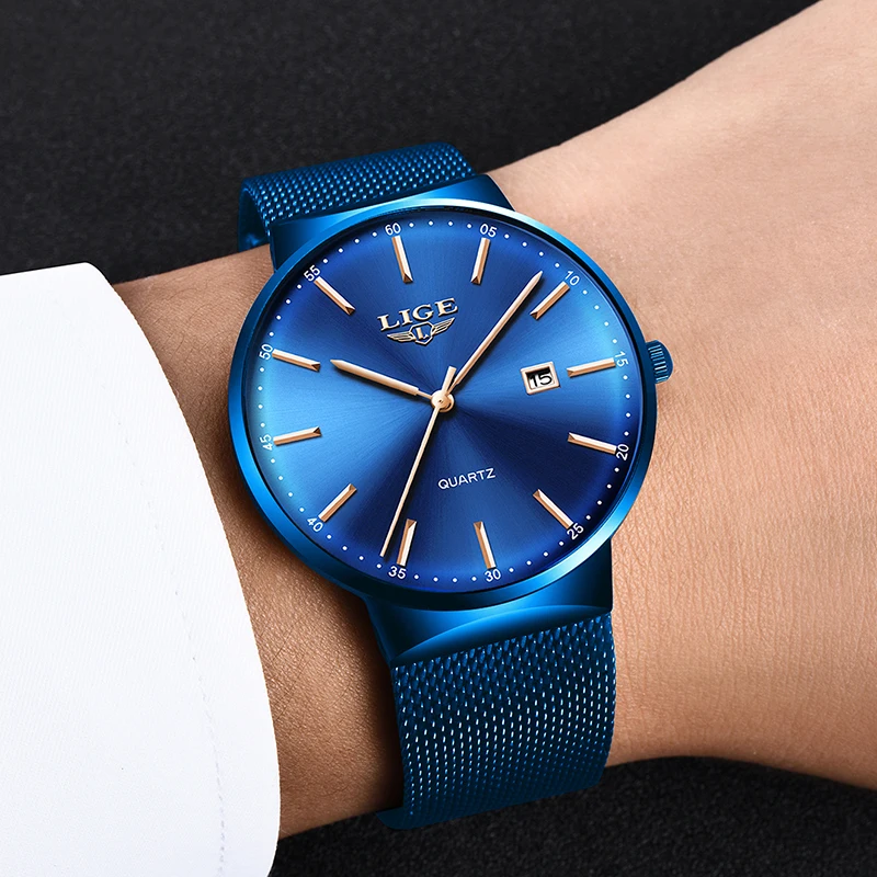 LIGE Men's Watches Top Brand Luxury Men Simple Fashion Watch Ultra-thin 10mm Waterproof Wrist Watch Stainless Steel Quartz Clock